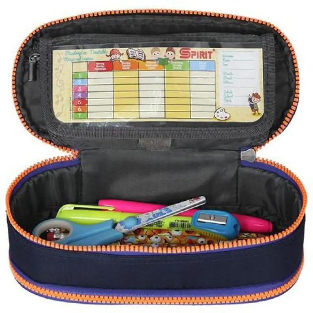 Spirit: Indigókék ovális tolltartó neon narancssárga cipzárral 23x10cm kép 2