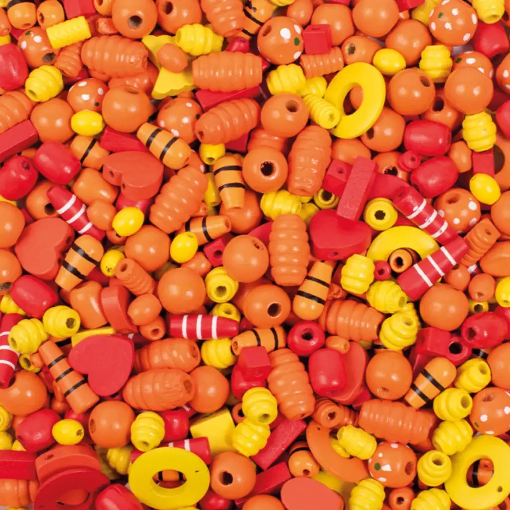 PlayBox: Fa fűzhető gyöngyök sárga és piros színekben vegyesen 250g-os szett