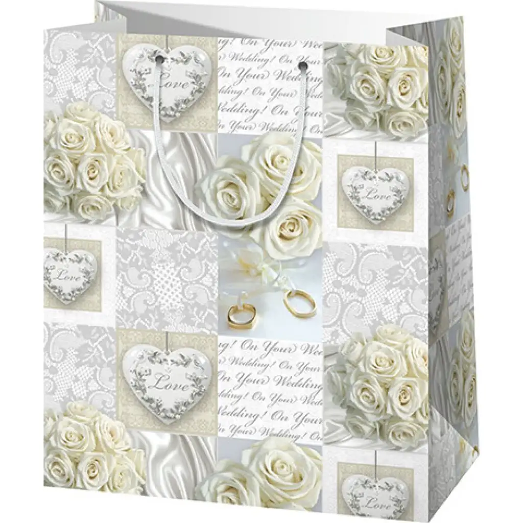 Fehér színű esküvői ajándéktáska 11x6x14cm