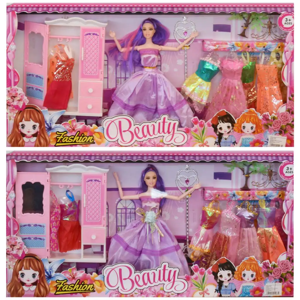 Betty baba gardróbbal és divatos ruhákkal 30cm több változatban kép 2