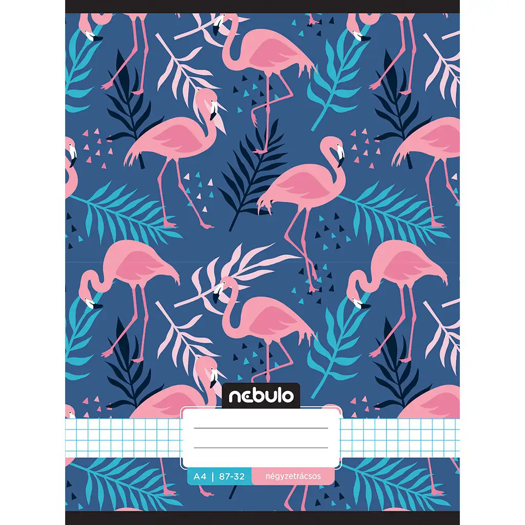 Nebulo: Tűzött kockás flamingó mintás füzet 87-32 A/4