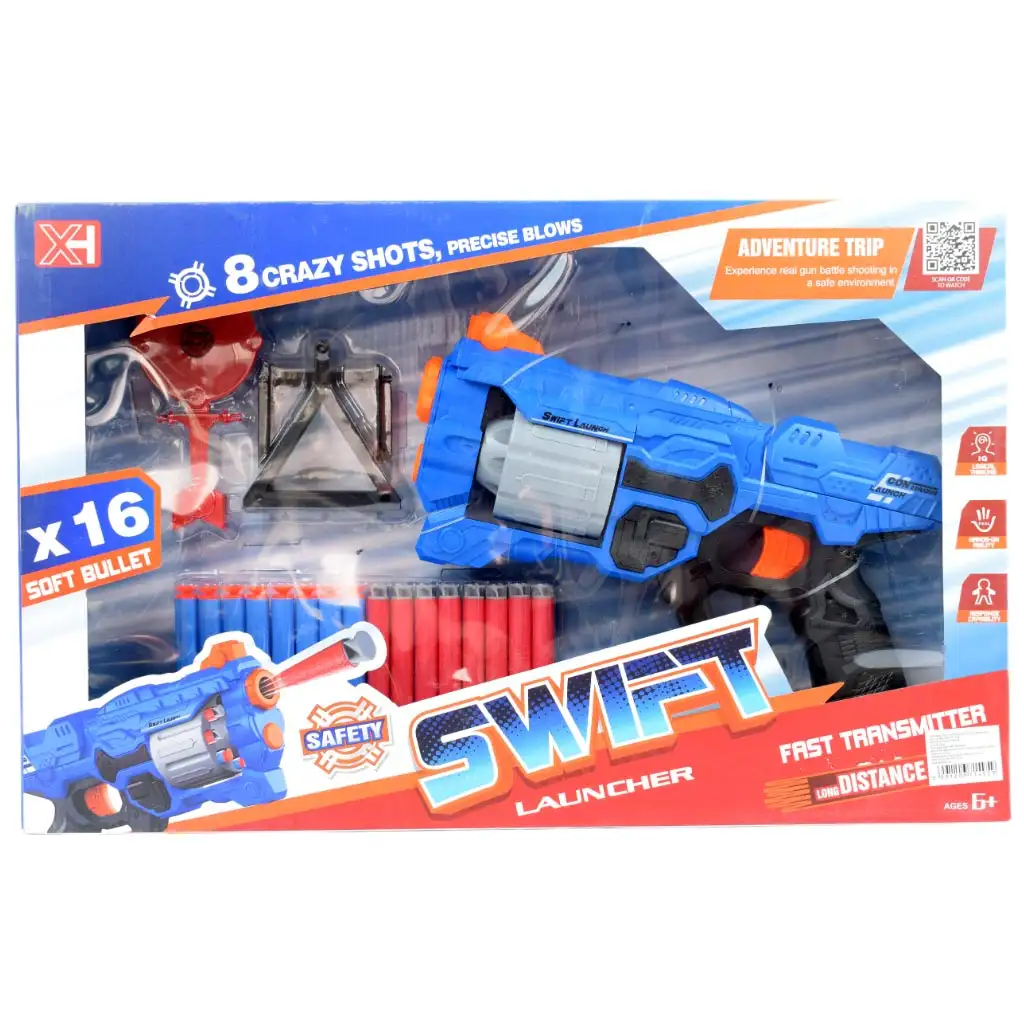 Swift Launcher: Forgótáras manuális szivacslövő fegyver töltényekkel és céltáblával 32cm kép 8