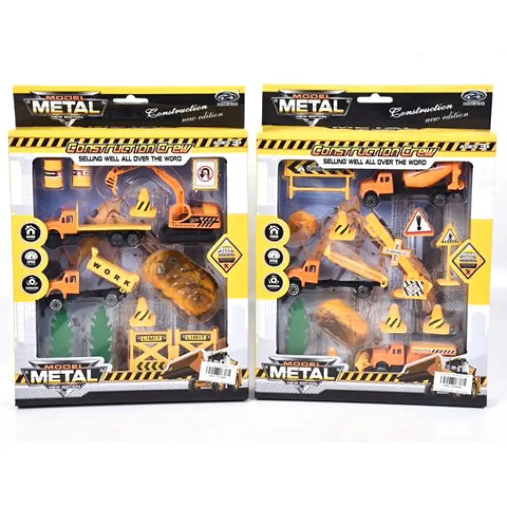 Építőipari játékszett kétféle változatban járművekkel és kiegészítőkkel