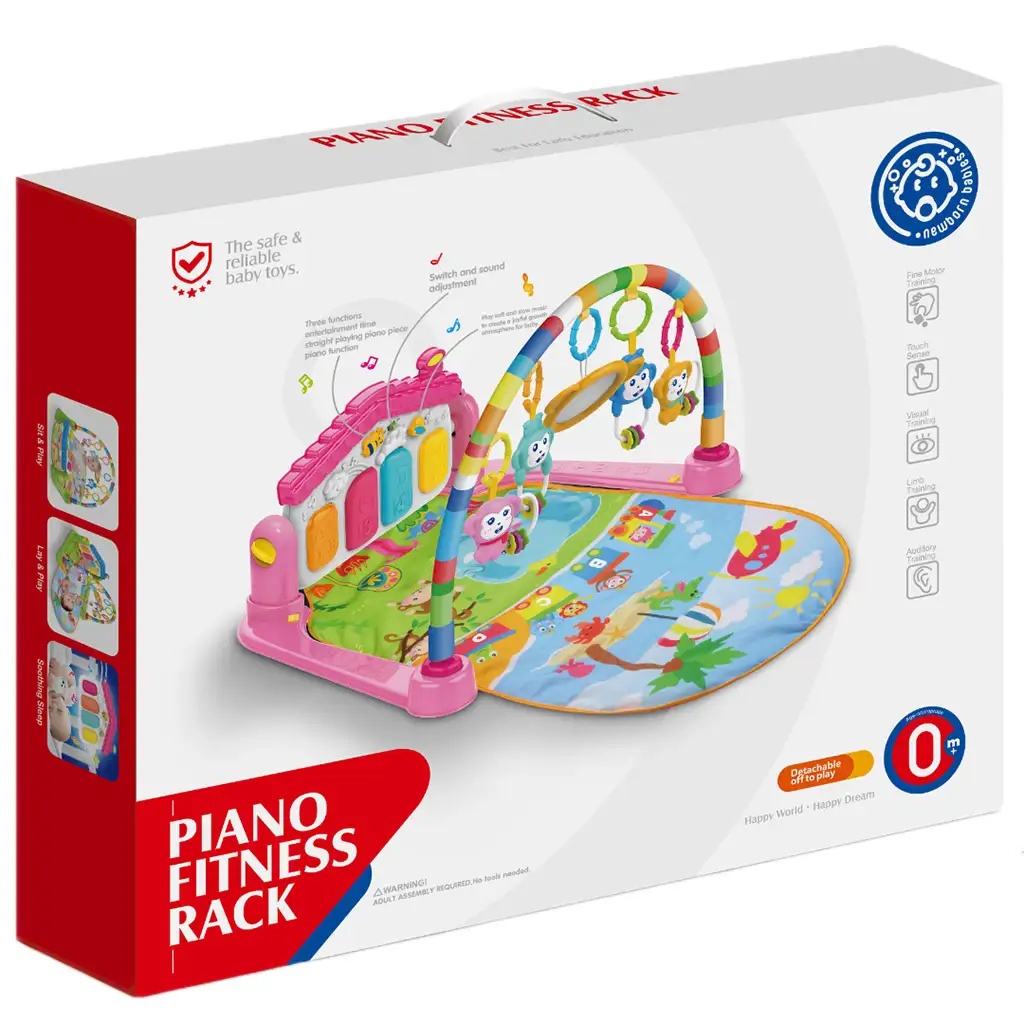 Vidám állatok rózsaszín játszószőnyeg bébi zongorával 64x78cm kép 3