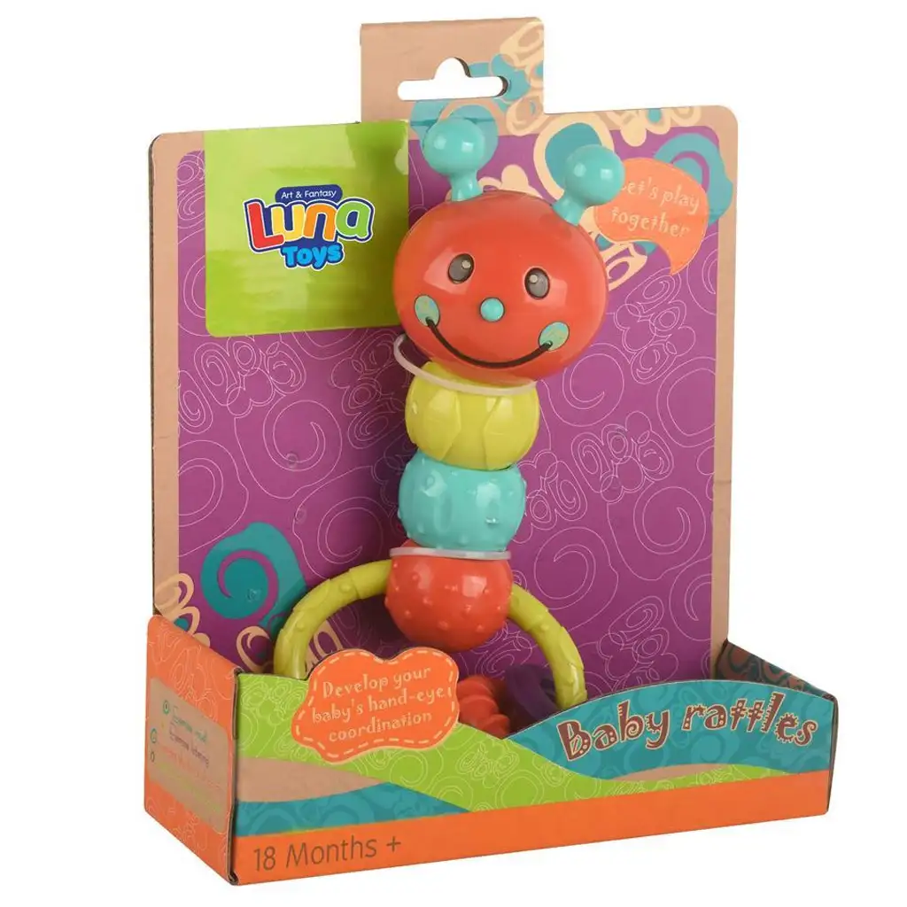 Hernyó alakú színes bébicsörgő és rágóka 18cm kép 3