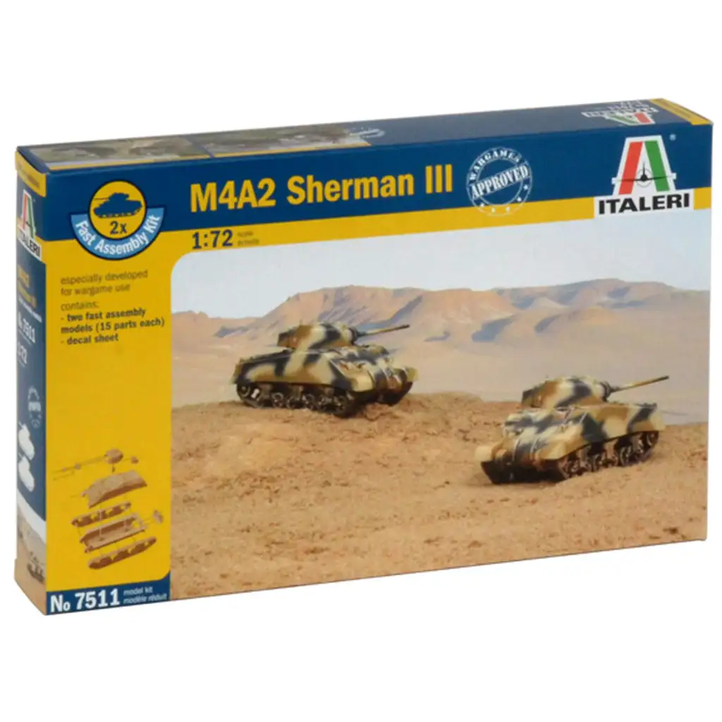 Italeri 1/72 M4A2 Sherman III tank 2db-os makett szett