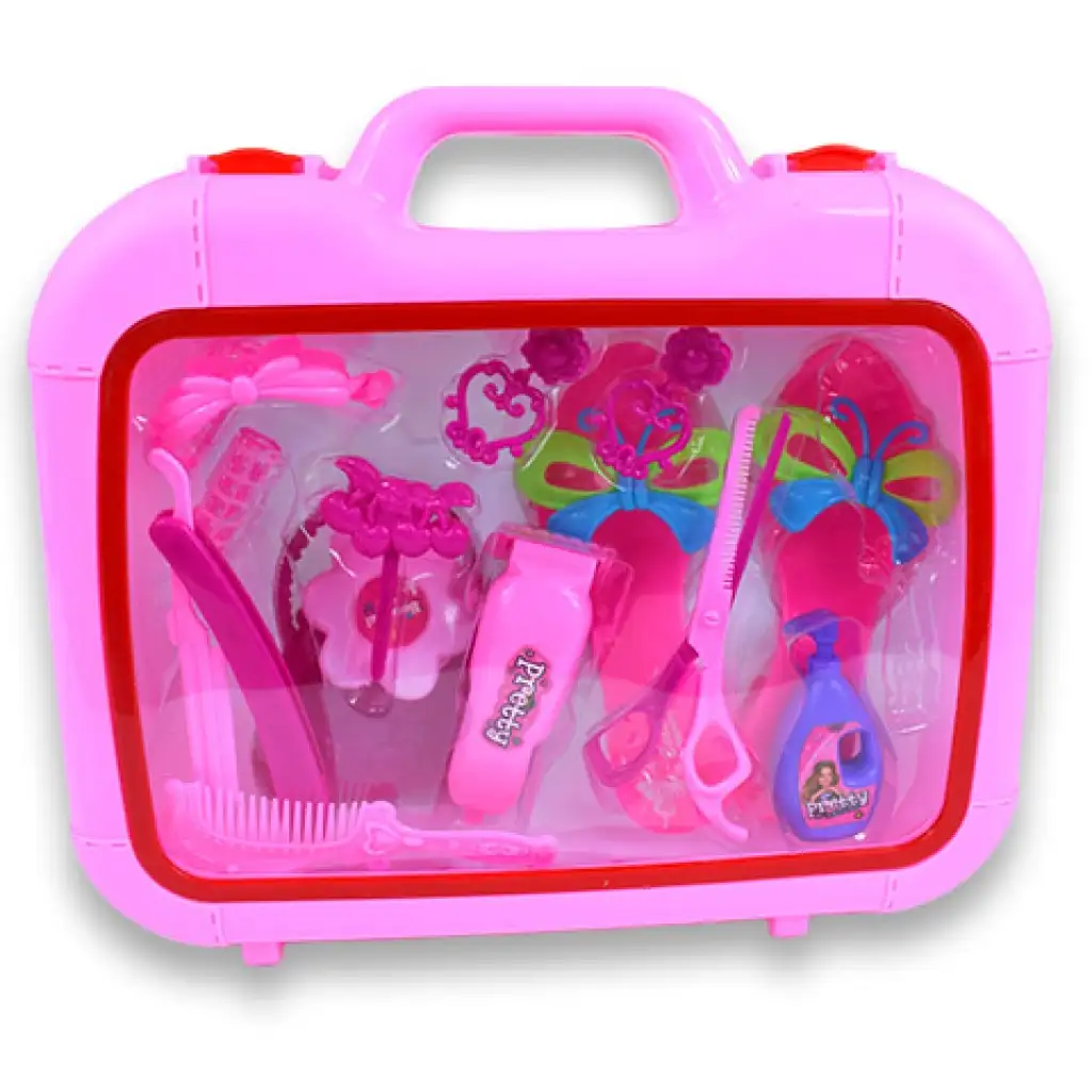 Szépségszett fodrász kellékekkel, cipővel és fülbevalóval táskában kép 7