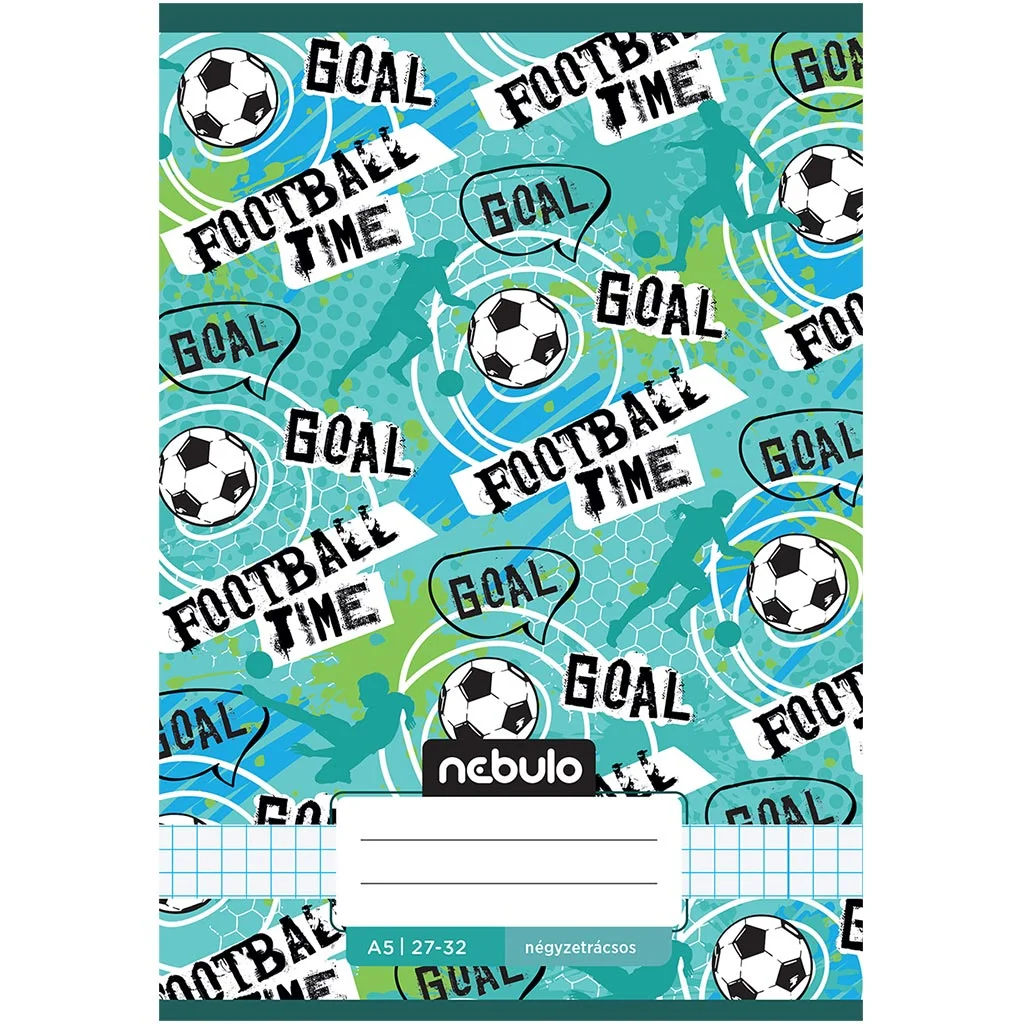 Nebulo: Tűzött football time feliratos kockás füzet 27-32 A/5