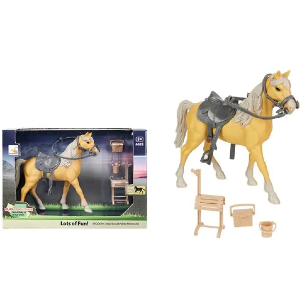 Barna lovas játékszett nyereggel és kiegészítőkkel