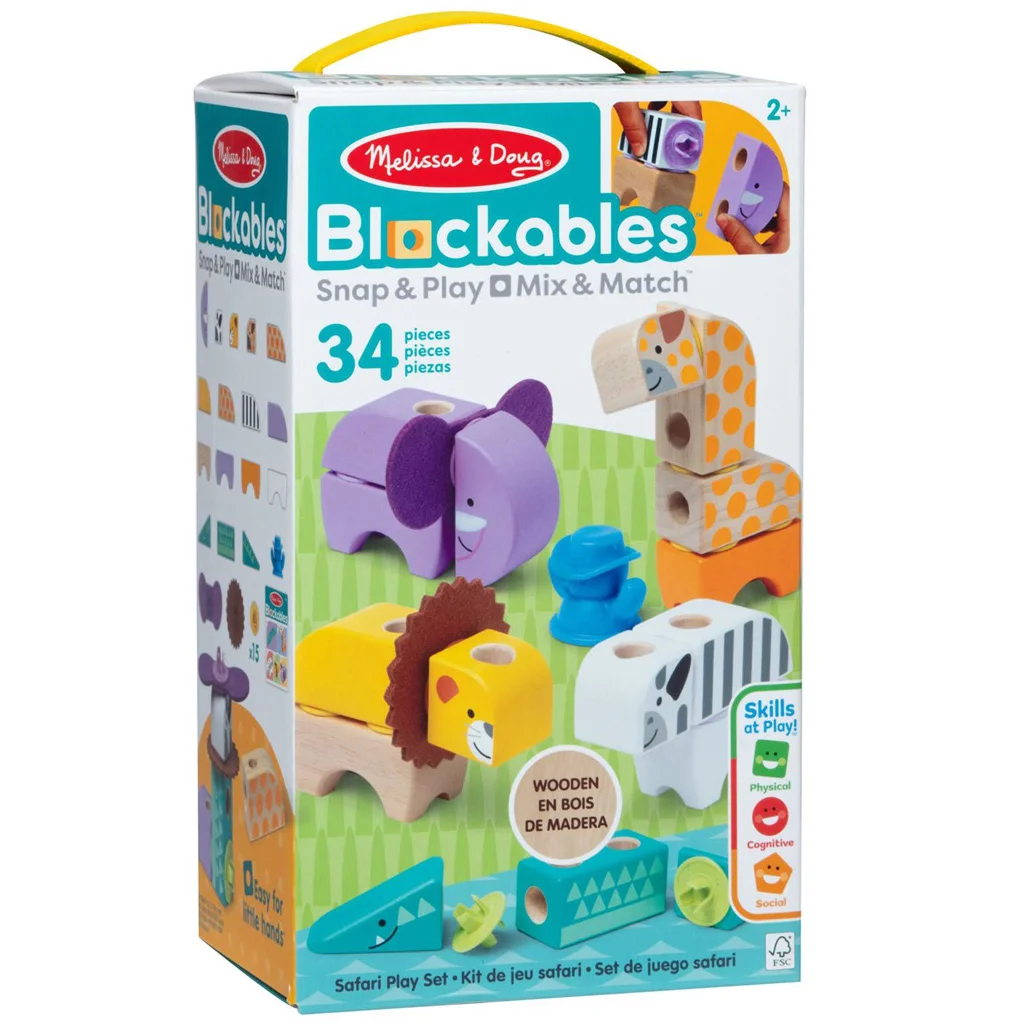 Melissa&Doug: Blockables - Safari állatos fa játékszett - Spin Master