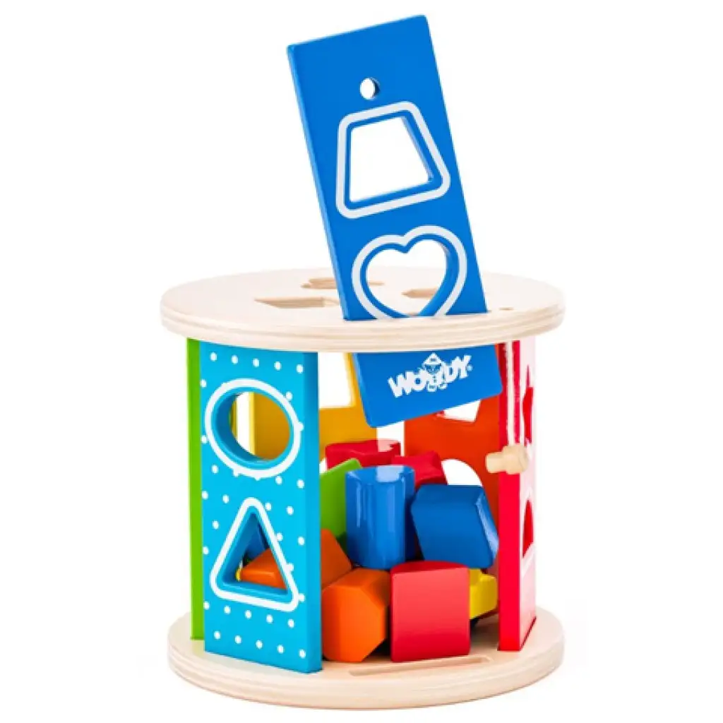 Színes fa formaválogató henger - Woodyland kép 2