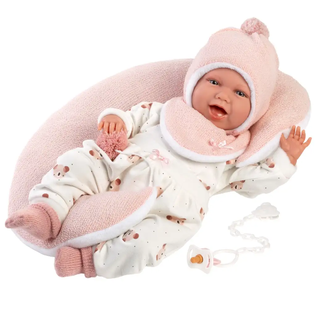 Llorens: Mimi 42cm-es baba hanggal, pocak párnával macis ruhában kép 3