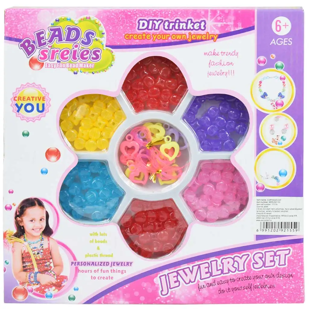 Beads Series: Ékszerkészítő szett 100+ színes gyönggyel és szív alakú medálokkal