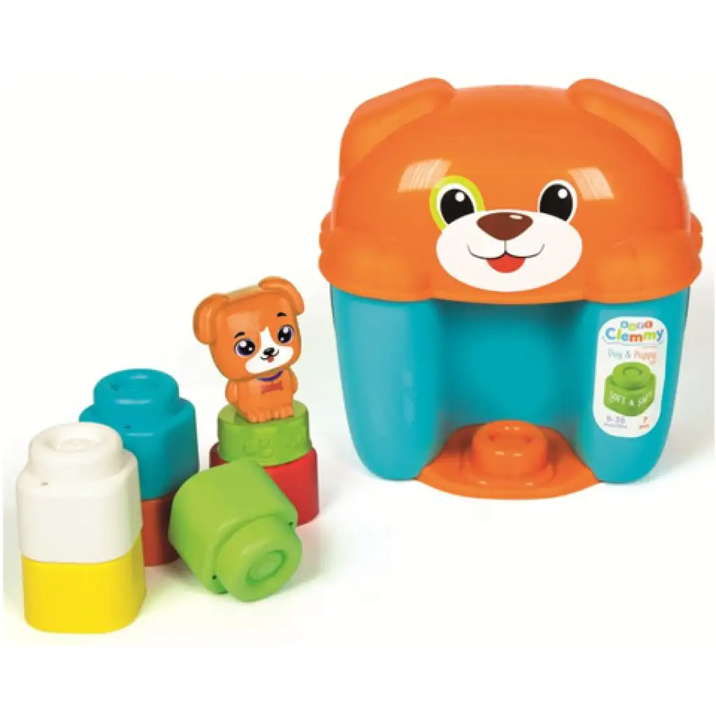 Clemmy Barna kutyusos puha építőjáték szett tároló dobozban - Clementoni kép 2