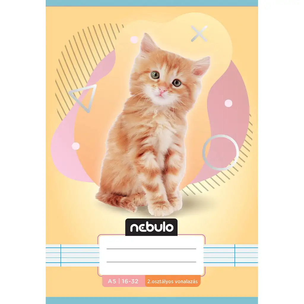 Nebulo: Tűzött 2. osztályos vonalas füzet A5-ös 16-32 Állatos - Cicás