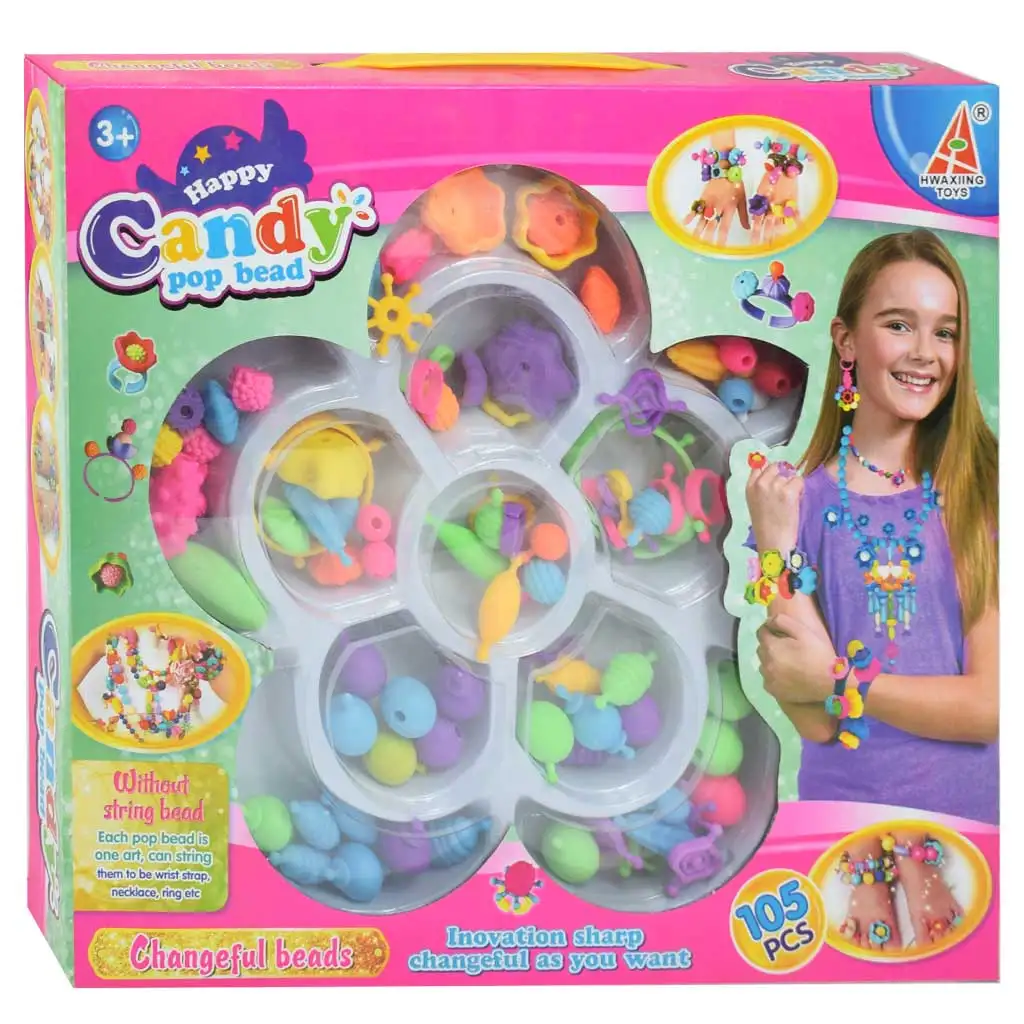 Candy PopBead: 105db-os Ékszerkészítő gyöngyszett színes gyöngyökkel, gyűrűkkel és kiegészítő elemekkel