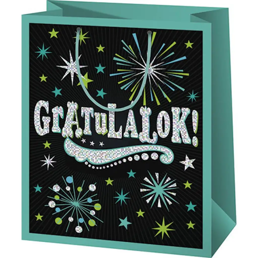Gratulálok! zöld exkluzív normál méretű ajándéktáska 11x6x15cm
