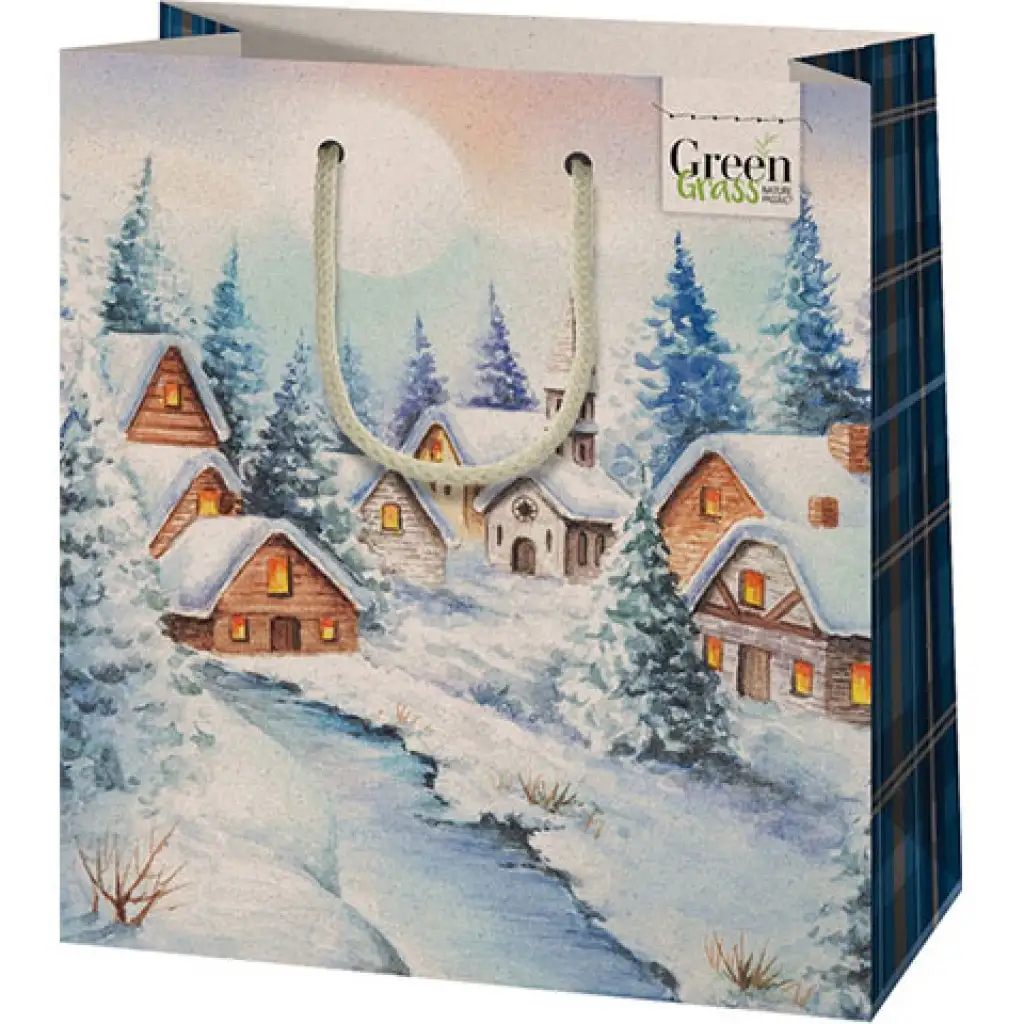 Green Grass Téli falu közepes méretű exkluzív ajándéktáska 18x10x23cm
