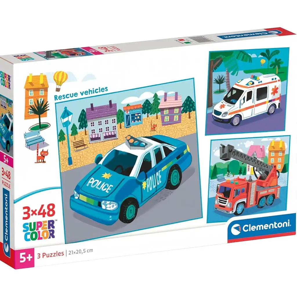Mentőjárművek 3x48db-os Supercolor puzzle - Clementoni kép 1