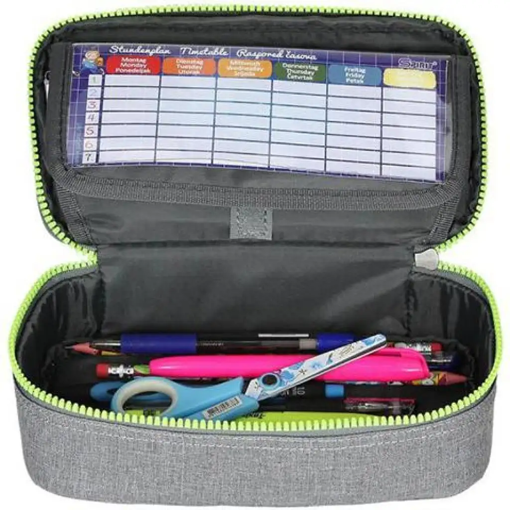 Spirit: My Bag szürke ovális tolltartó neon zöld cipzárral 23x10cm kép 2