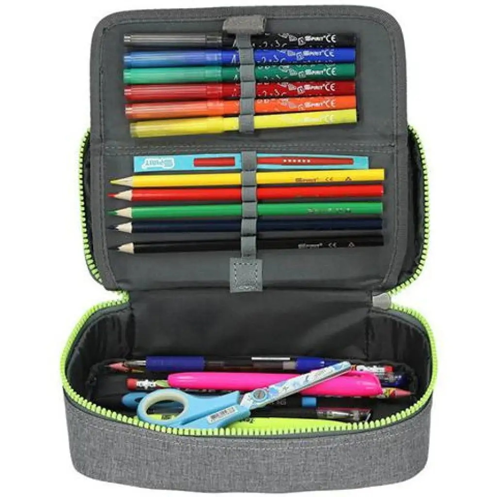 Spirit: My Bag szürke ovális tolltartó neon zöld cipzárral 23x10cm kép 3