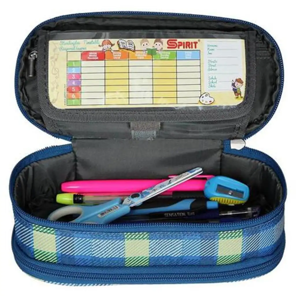 Spirit: Kék-zöld kockás ovális tolltartó 23x10cm kép 2