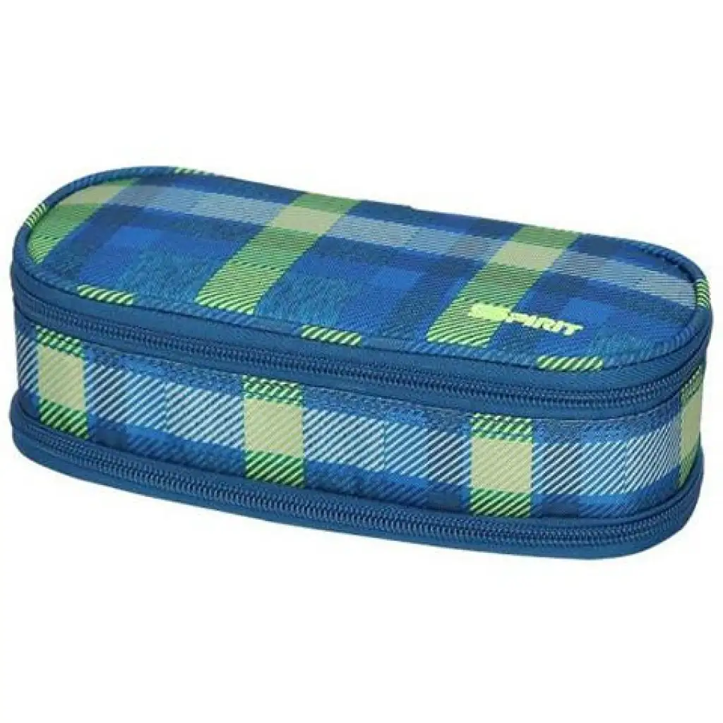 Spirit: Kék-zöld kockás ovális tolltartó 23x10cm