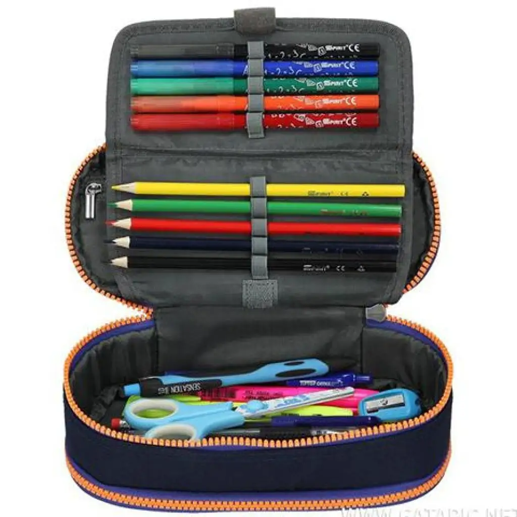 Spirit: Indigókék ovális tolltartó neon narancssárga cipzárral 23x10cm kép 3