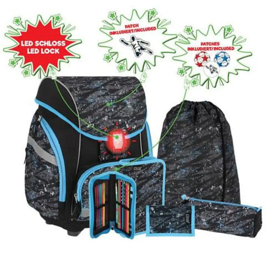 Spirit: Football 3D mintás ergonomikus 5db-os iskolatáska szett LED-es világítással 34x22x41cm