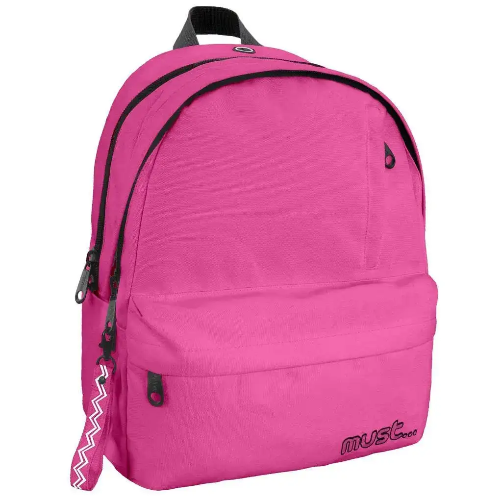 Must: Négyrekeszes lekerekített pink iskolatáska, hátizsák 32x19x42cm