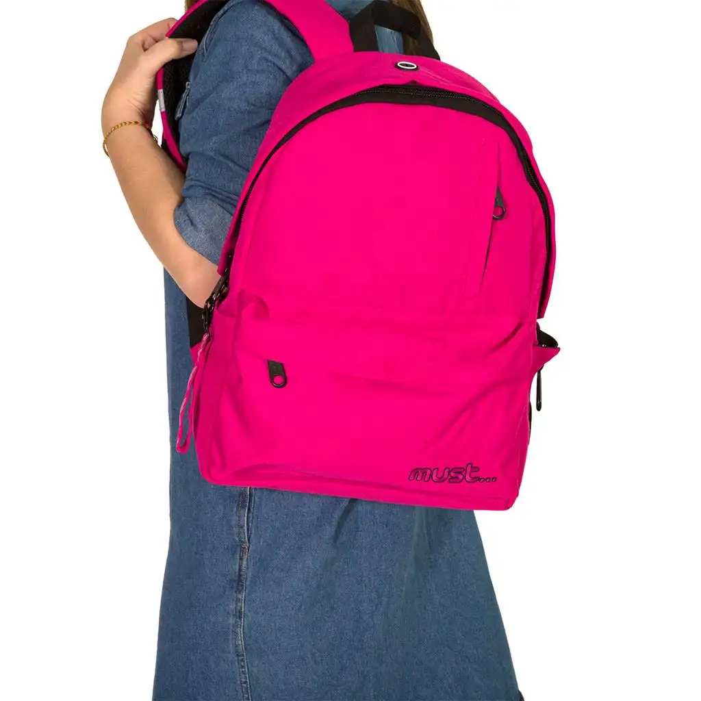 Must: Lekerekített pink négyrekeszes iskolatáska, hátizsák 32x17x42cm kép 2