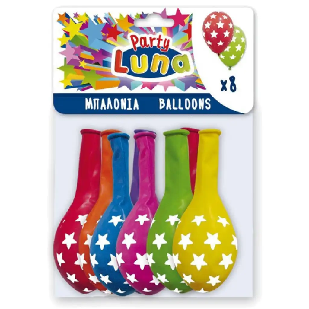 Színes csillagos parti lufi szett 8db-os
