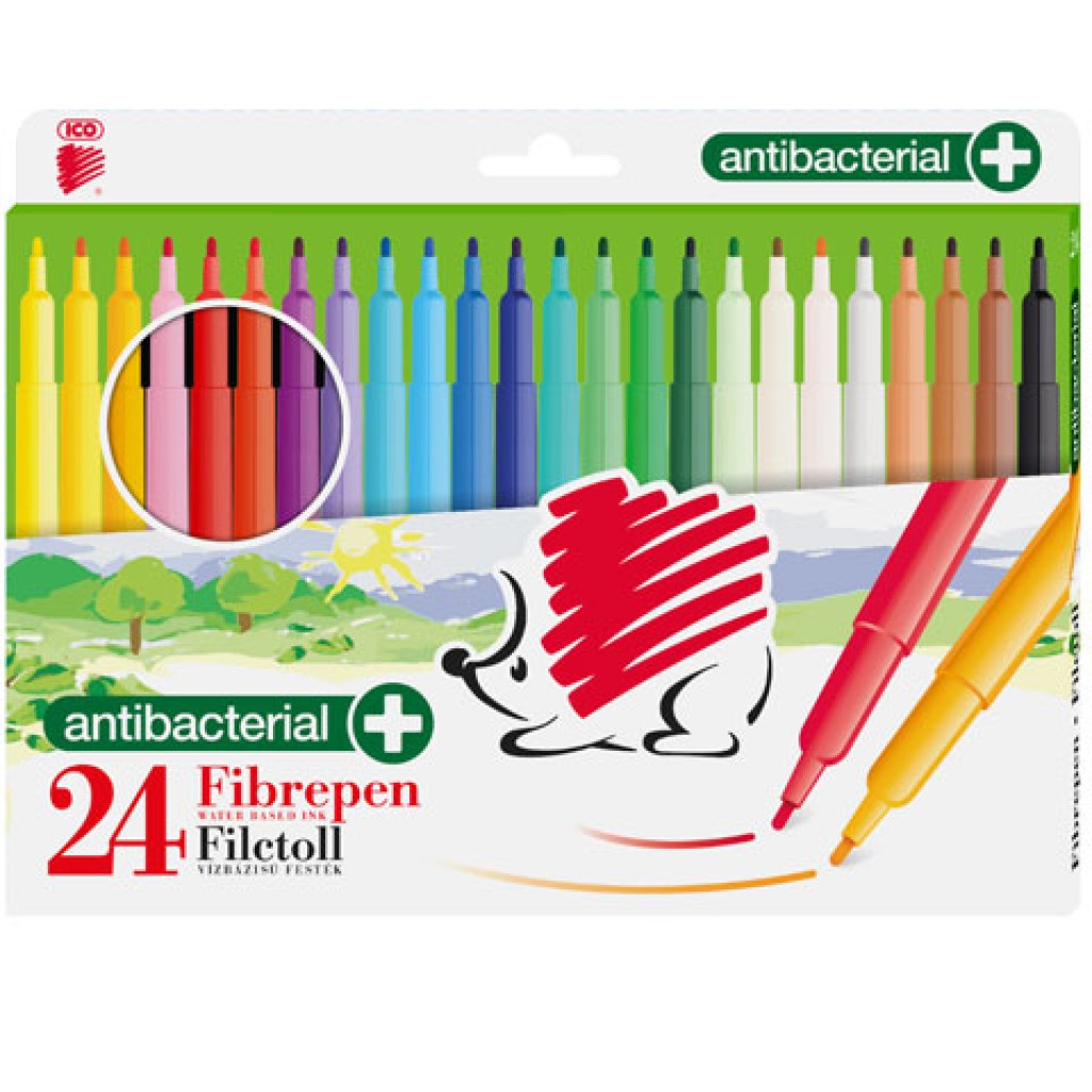ICO: Antibakteriális színes 24 db-os filctoll szett
