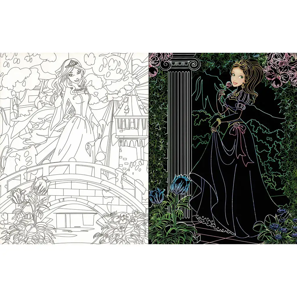Rejtőzködő hercegnők - Kifestőfüzet kaparós és színezős oldalakkal kép 3