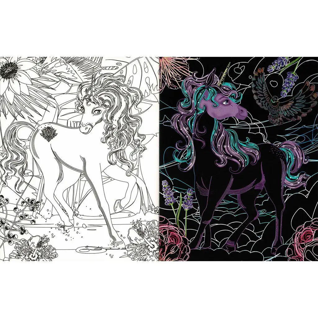 Rejtőzködő unikornisok 3. - Kifestőfüzet kaparós és színezős oldalakkal kép 2