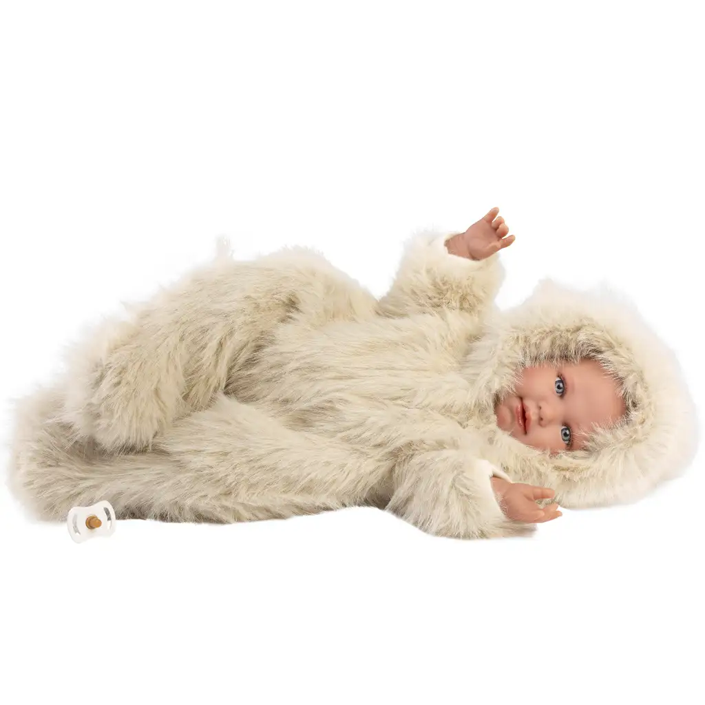 Llorens: Alicia 45cm-es síró baba cumival bársony bundában kép 3