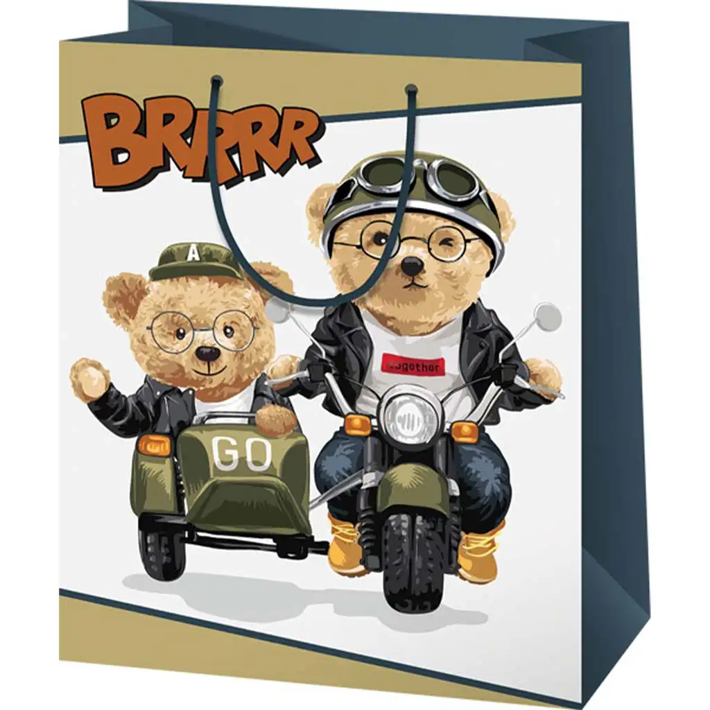 Brrrr mackók motorkerékpáron mintás közepes ajándéktáska 18x10x23