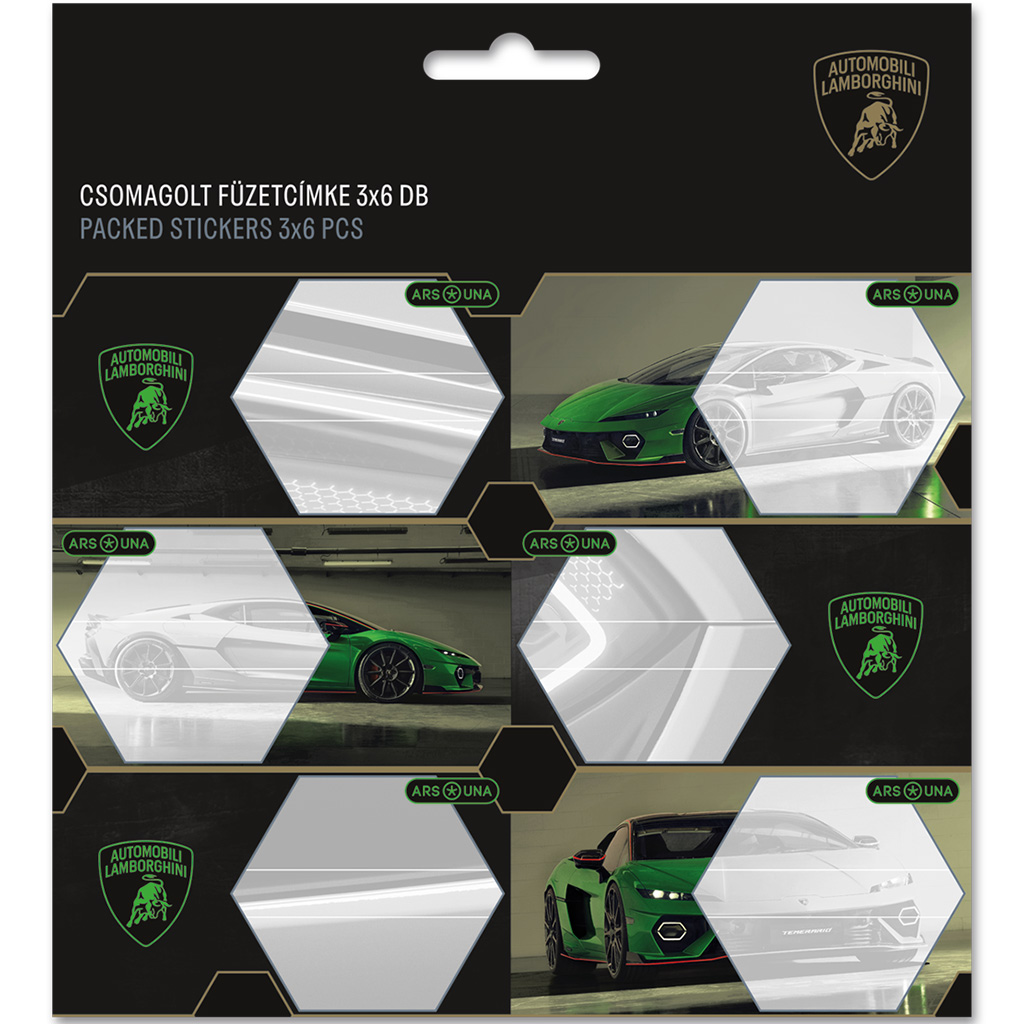 Ars Una: Zöld Lamborghini mintás csomagolt füzetcímke 3x6db-os kép 1