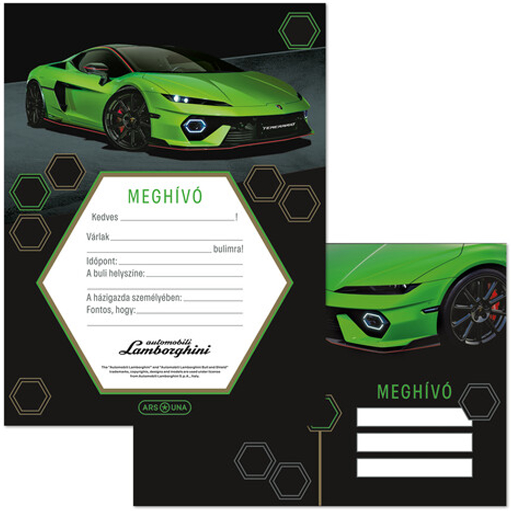 Ars Una: Zöld Lamborghini mintás 10db-os meghívó szett borítékkal kép 1