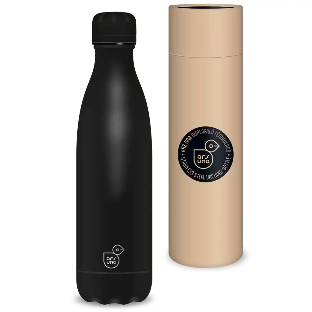 Ars Una: Noir fekete duplafalú fém kulacs díszdobozban 500ml