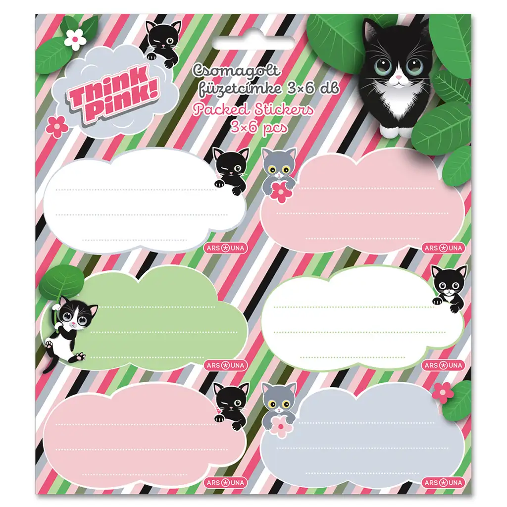 Ars Una Think Pink cicás csomagolt füzetcímke 3x6 db-os