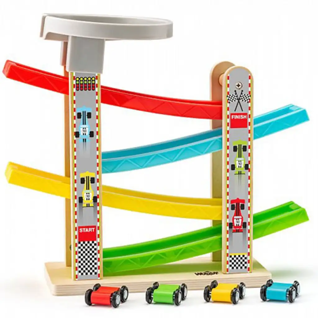 Autópálya szett négy darab kisíutóval játékszett - Woodyland