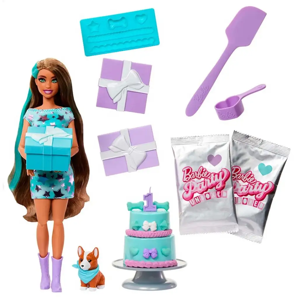 Barbie: Party Reveal meglepetés baba Corgi kutyussal - Mattel kép 2