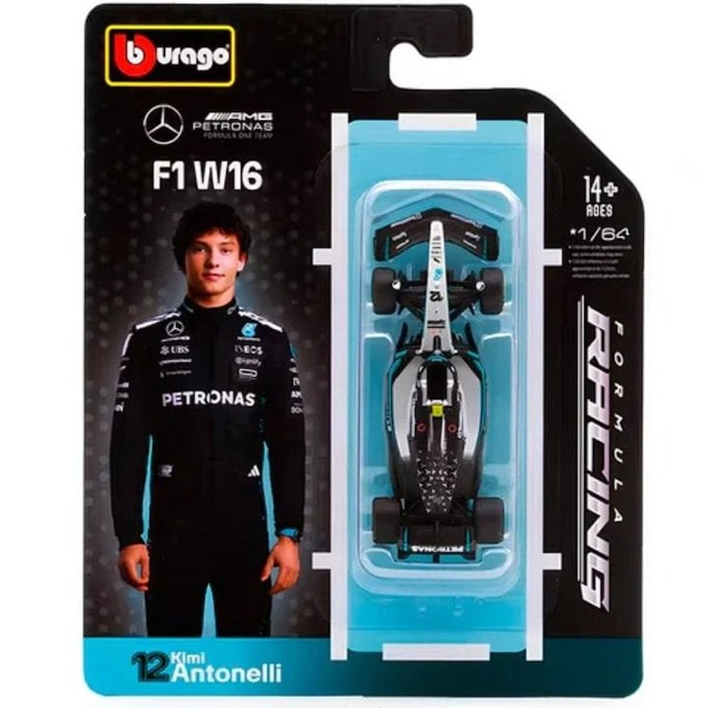 Bburago: Mercedes-AMG Petronas F1 W16 (2025) versenyautó fém autómodell 1/64 (Andrea Kimi Antonelli #12) kép 1
