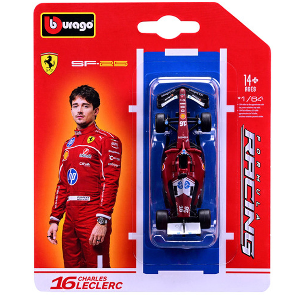 Bburago: Ferrari SF-25 F1 versenyautó (2025) fém autómodell 1/64 (Charles Leclerc #16) kép 1