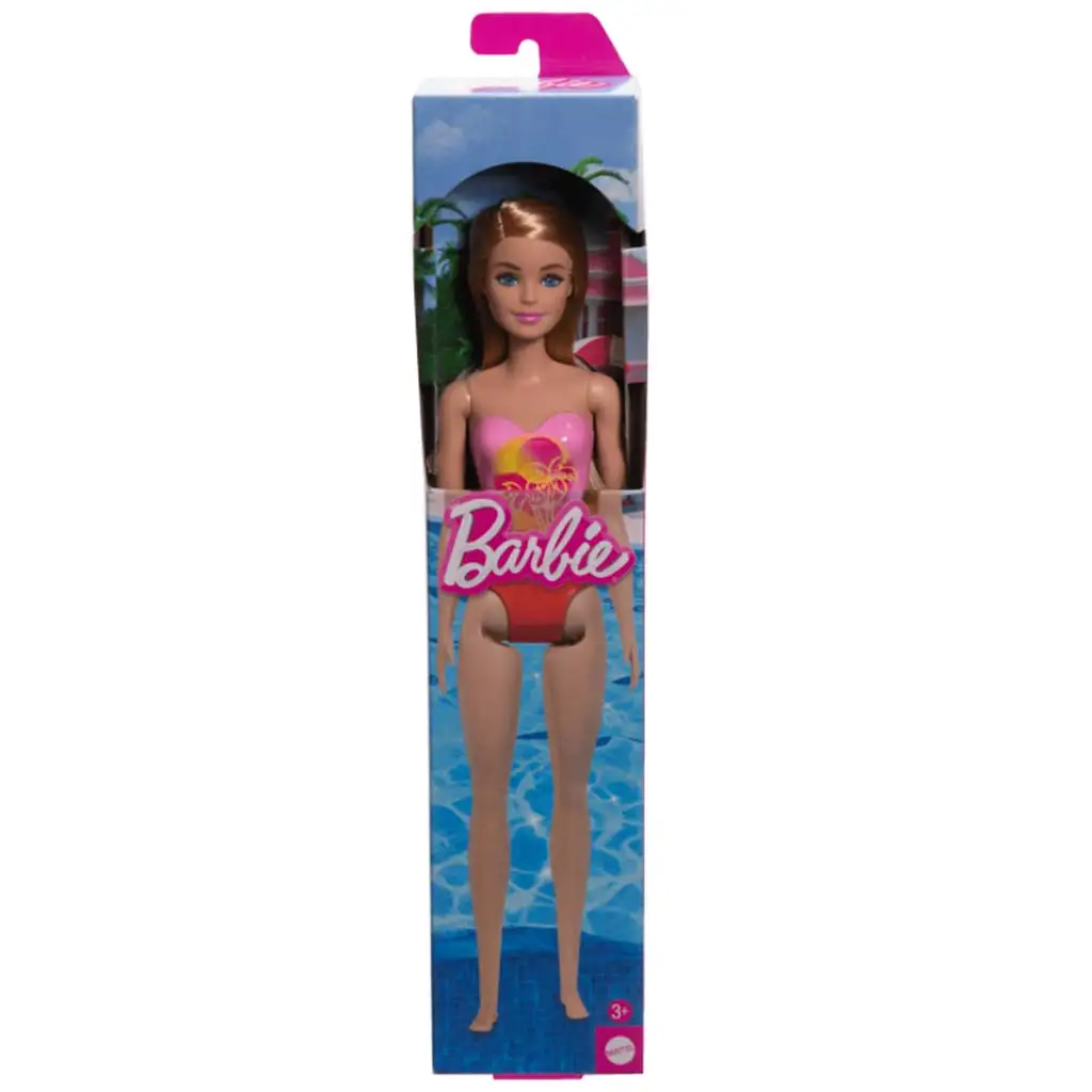 Barbie Beach baba rózsaszín színű, mintás fürdőruhában - Mattel