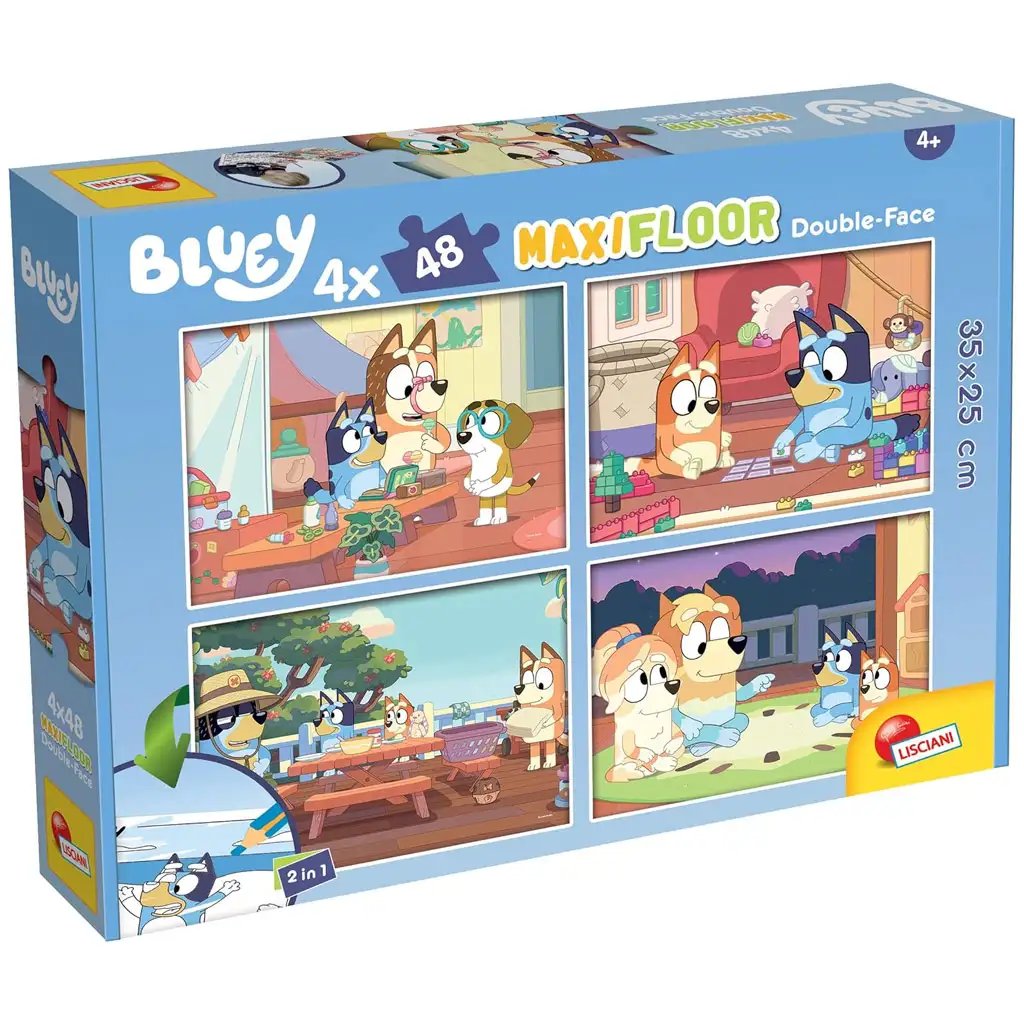 Bluey és barátai 2 az 1-ben 4x48db-os maxi padló puzzle és színező 35x25cm - Lisciani