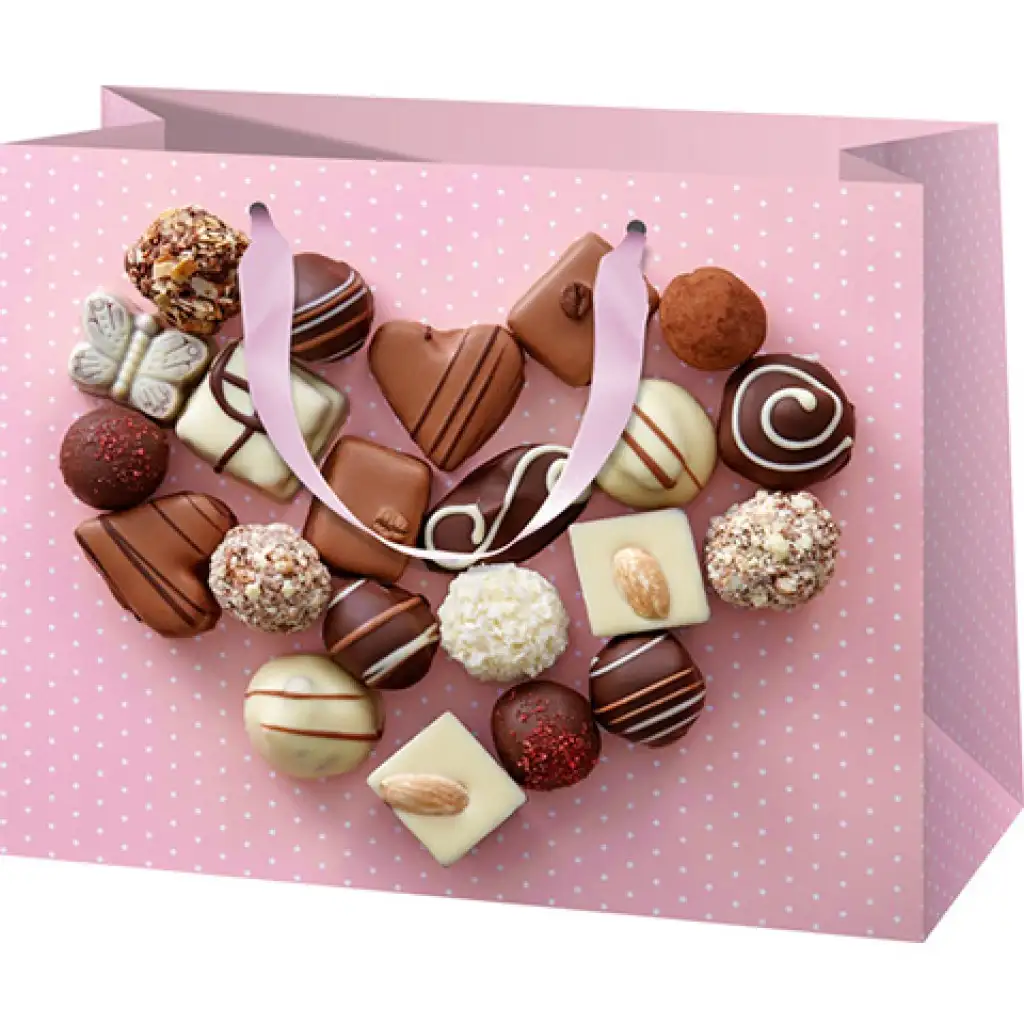 Desszert szív rózsaszín exkluzív nagy ajándéktáska 26x13x32cm