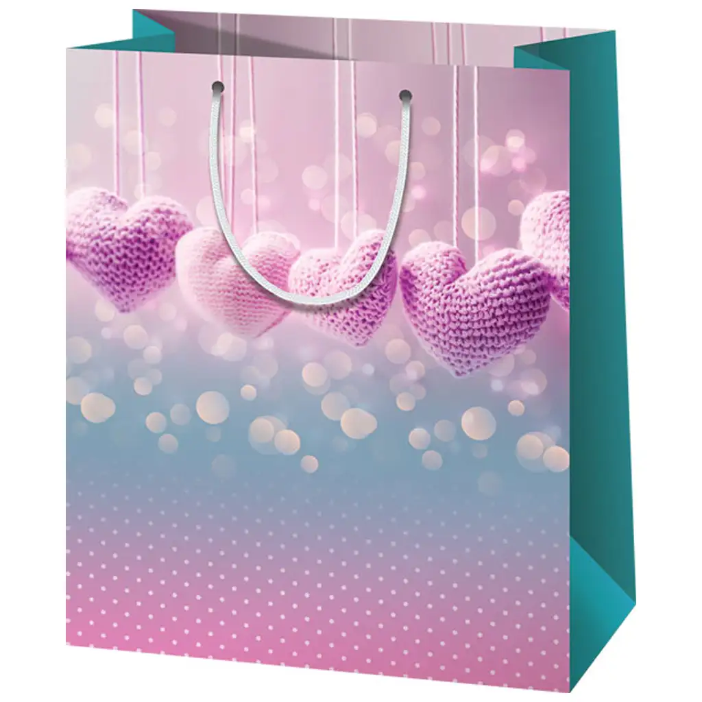 Horgolt szívek normál méretű ajándéktáska 11x6x14