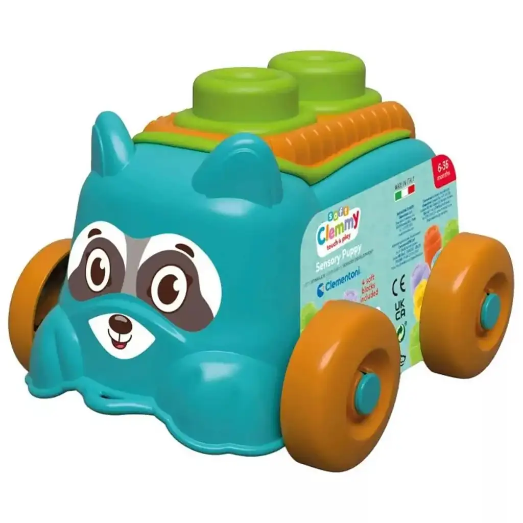 Készségfejlesztő puha építőkockák gurulós állatos dobozban - Clementoni kép 3